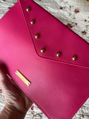 Classic Faux-Leather Juicy Couture Hot Pink Studded Envelope Clutch